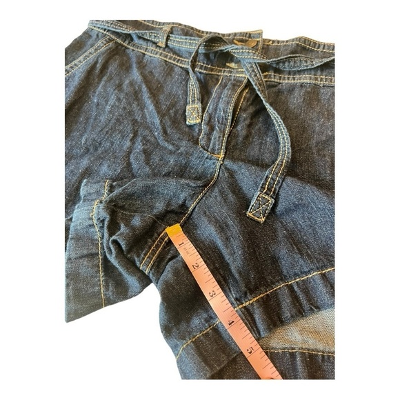 LOFT Dark Denim Jeans Shorts Cotton Linen Blend Tie Waist Size 16 NWOT‎ - Picture 13 of 14